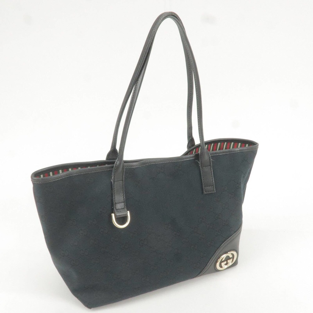 💎✨BEAUTIFUL✨💎 GUCCI Tote Bag Black GG Canvas Leather - Picture 4 of 16